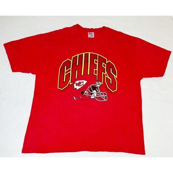Vintage 90s NFL Kansas City Chiefs T-Shirt XXL Red Football Single Stitch - Picture 2 of 10